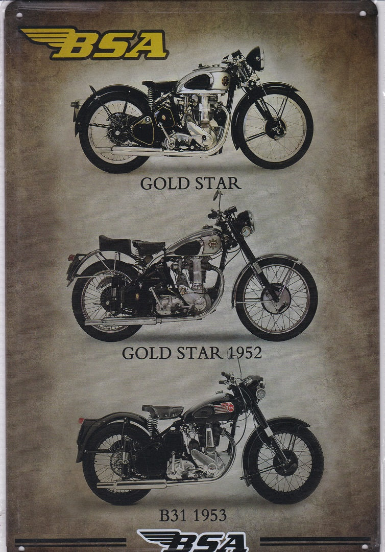 BSA Gold Star Trio Vintage Metal Sign