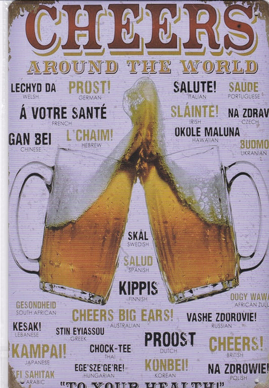 How to Toast Cheers Around the World Vintage Metal Sign