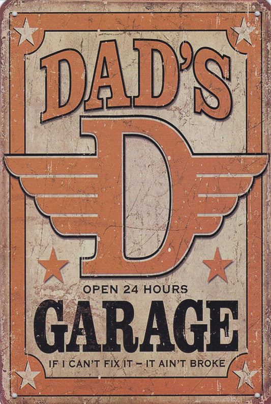 Dads Garage Open 24 Hours Vintage Metal Sign