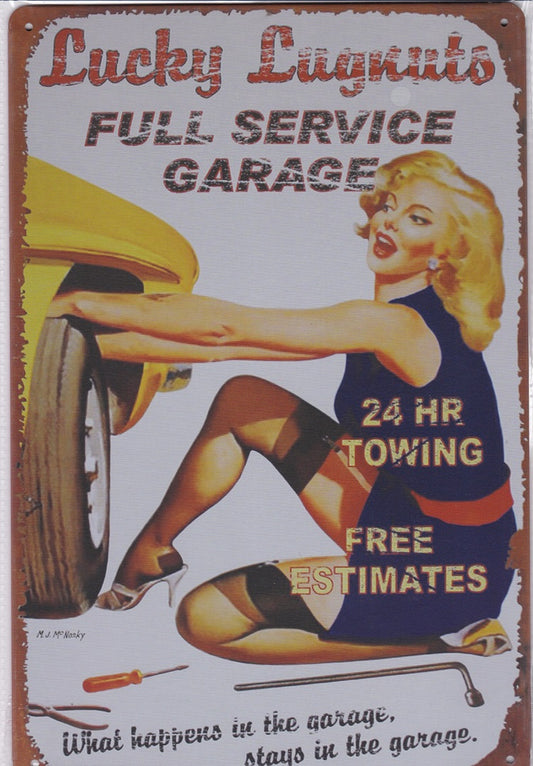 Lucky Lugnuts Garage Vintage Metal Sign