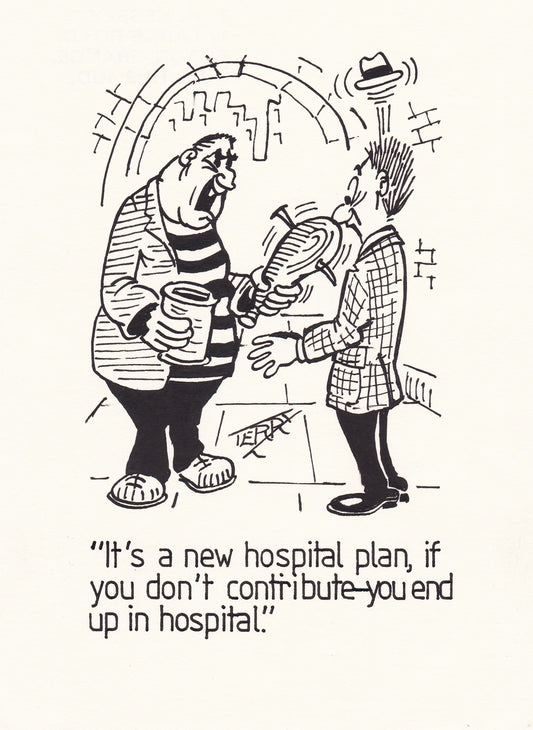 Hospital Insurance. Original Hand Drawn Cartoon Drawing