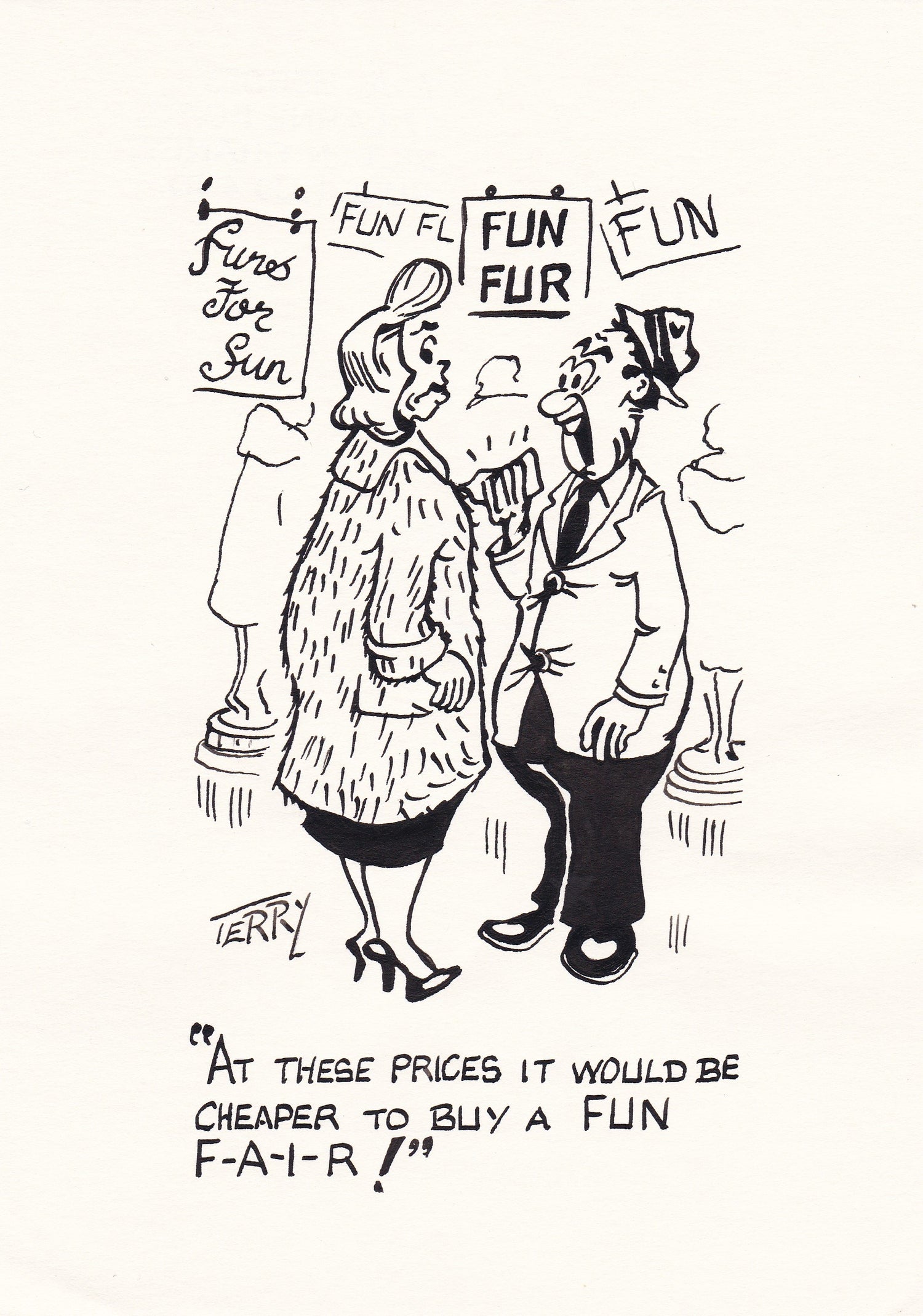 Unfair Prices. Original Hand Drawn Cartoon Drawing