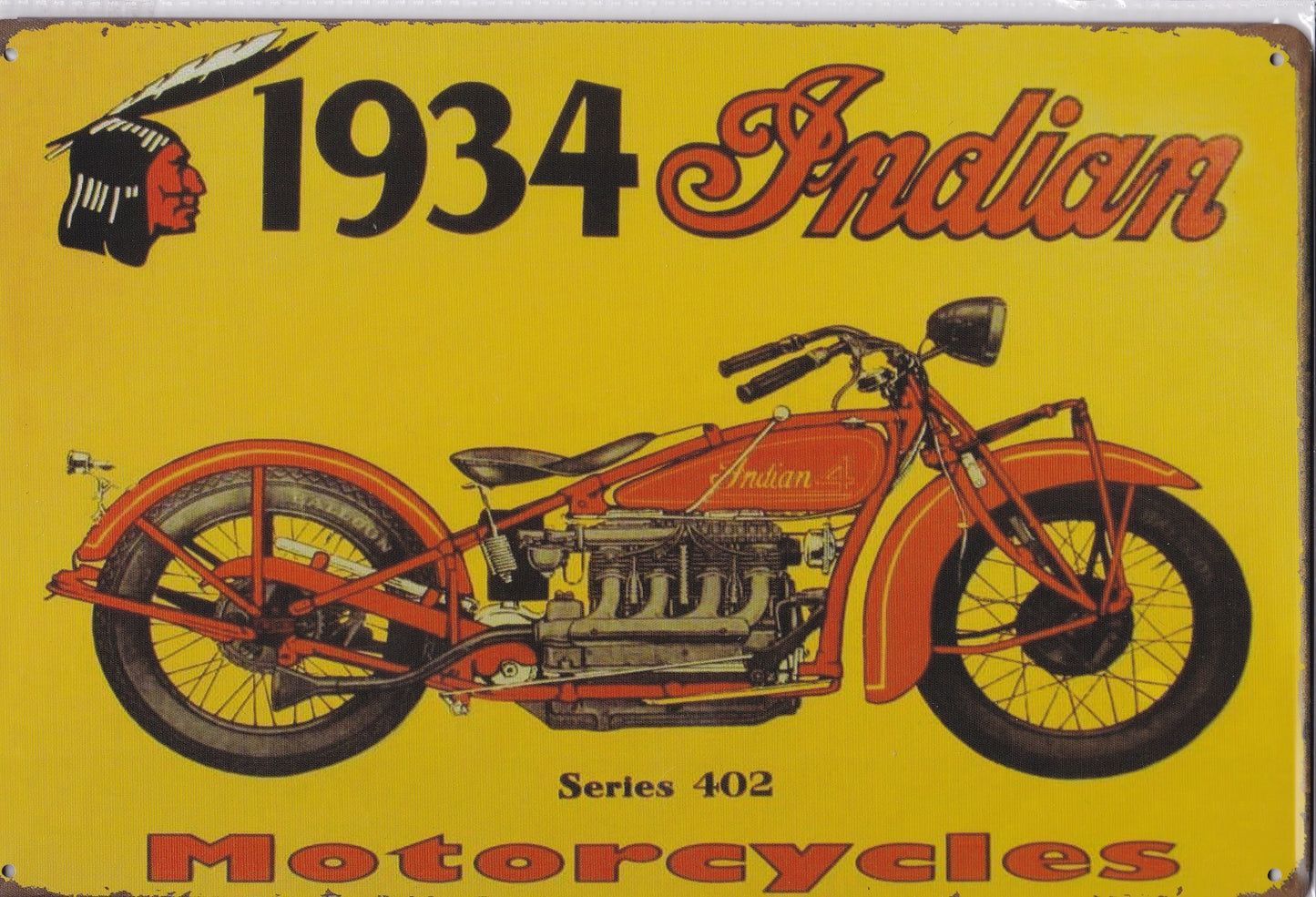 1934 Indian Motorcycle Vintage Metal Sign