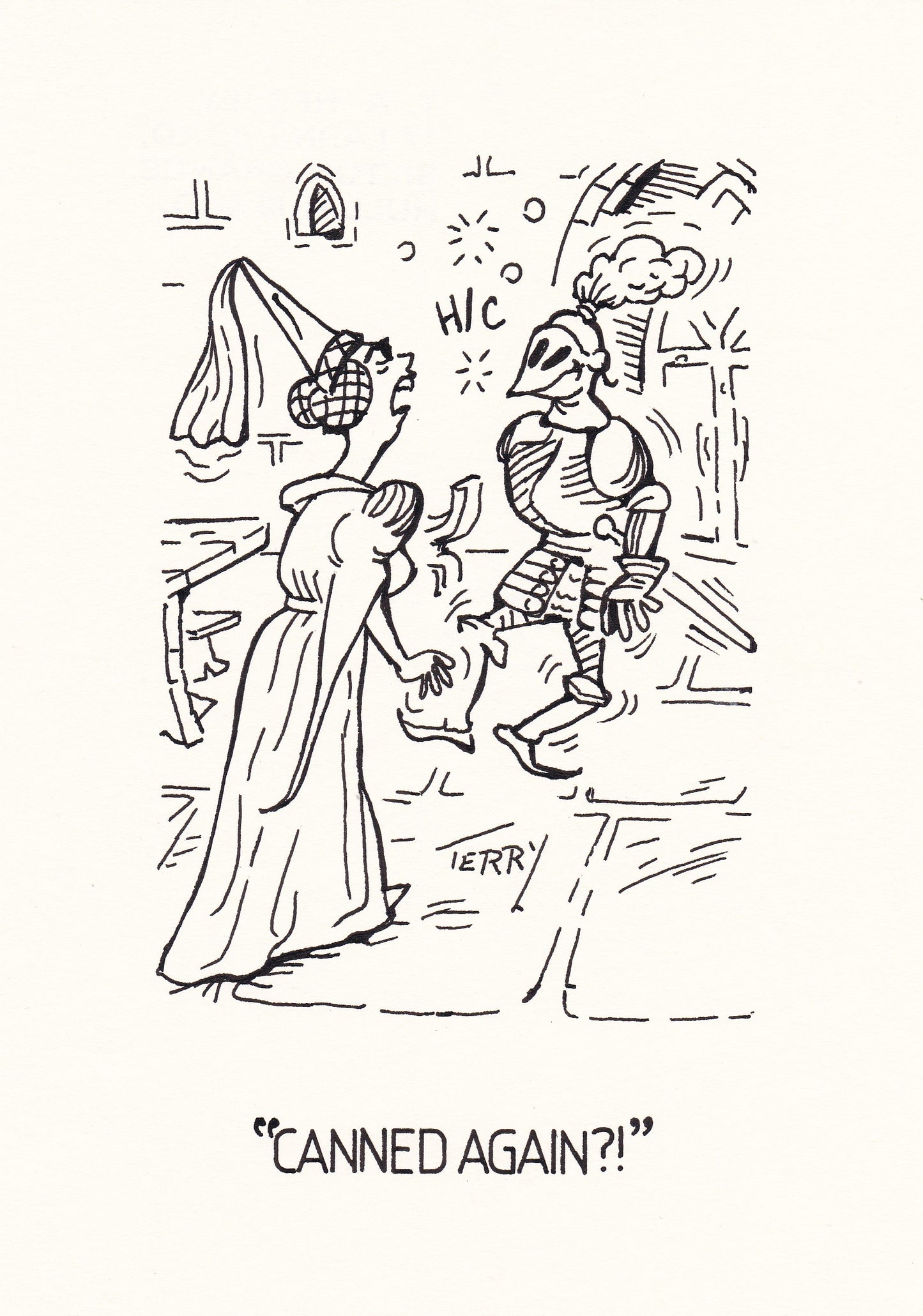 Drunken Knight. Original Hand Drawn Cartoon Drawing