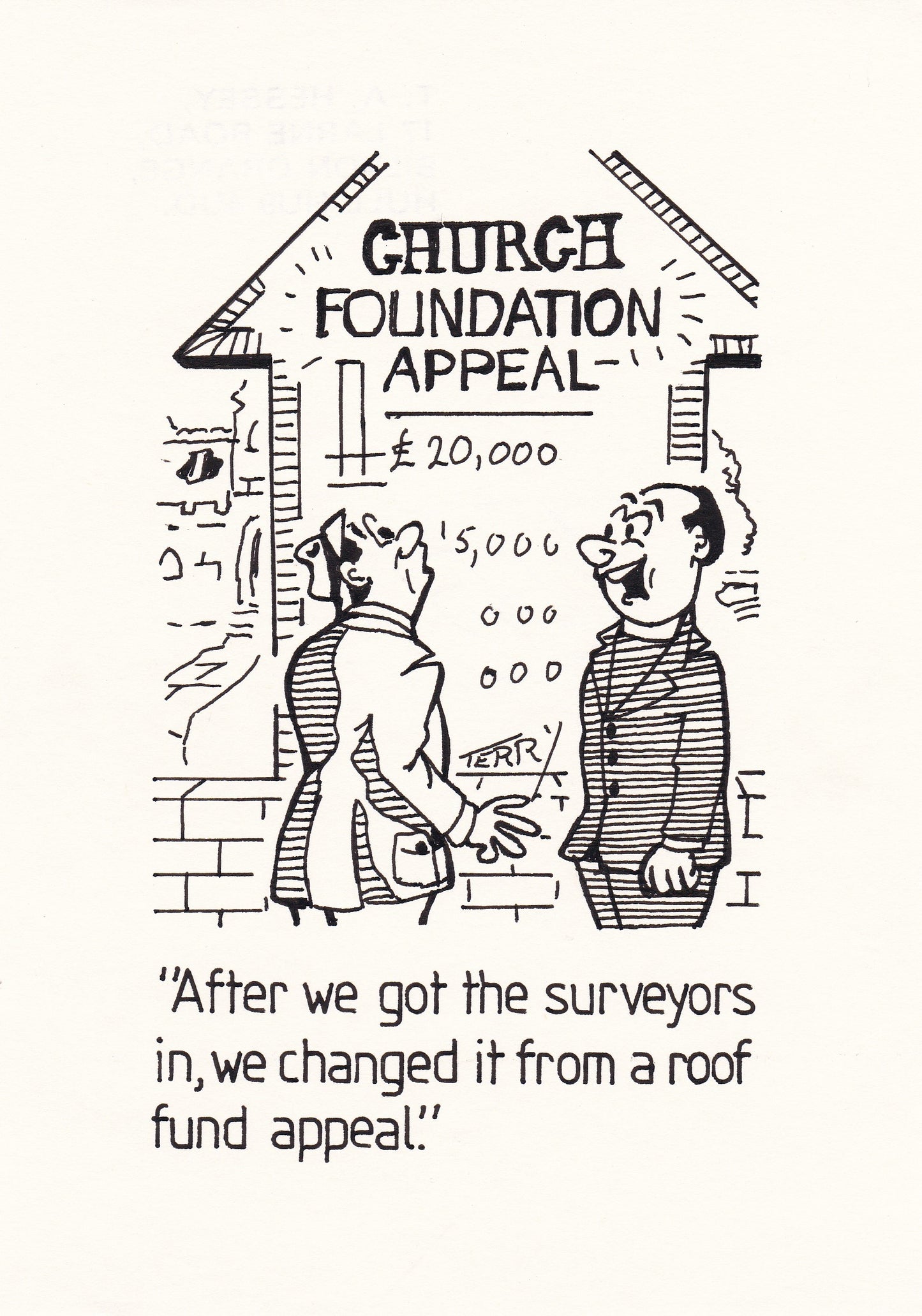 The Church Appeal. Original Hand Drawn Cartoon Drawing