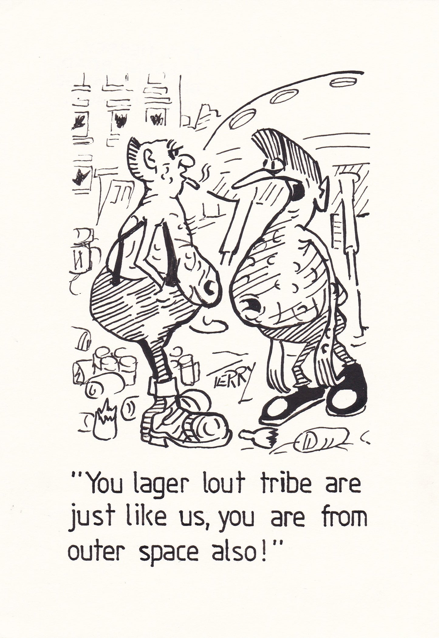 Lager Lout. Original Hand Drawn Cartoon Drawing