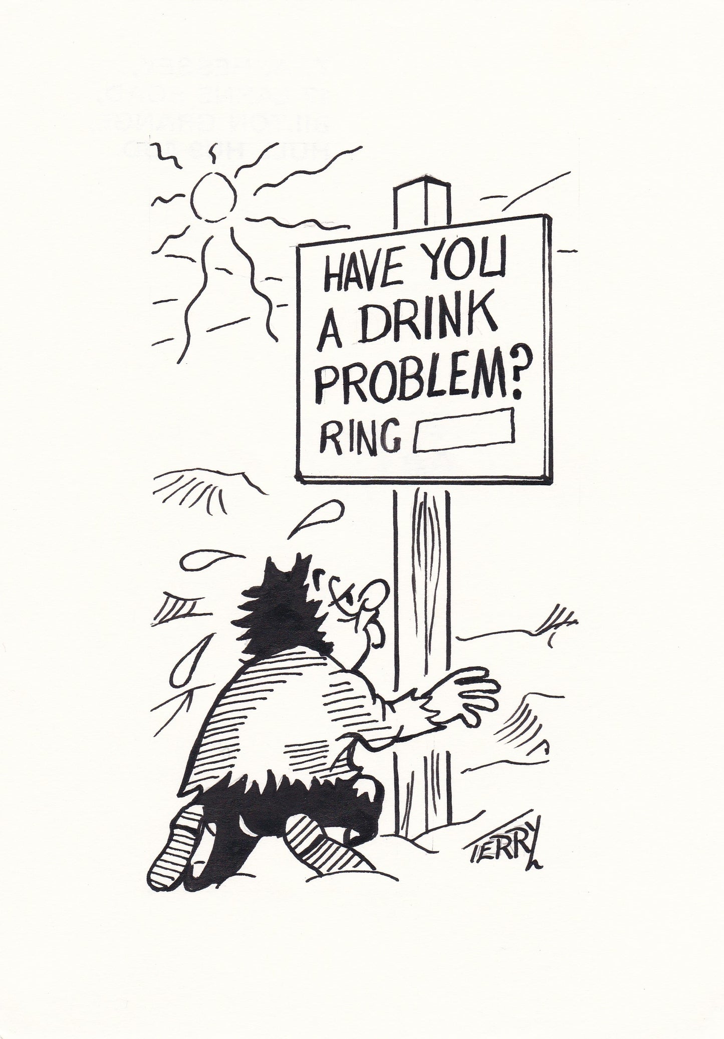 Drink Problem? Original Hand Drawn Cartoon Drawing