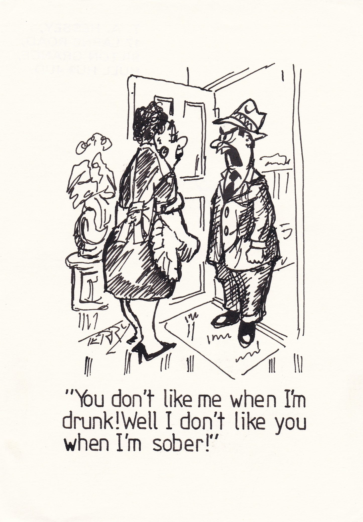Drunk Husband. Original Hand Drawn Cartoon Drawing