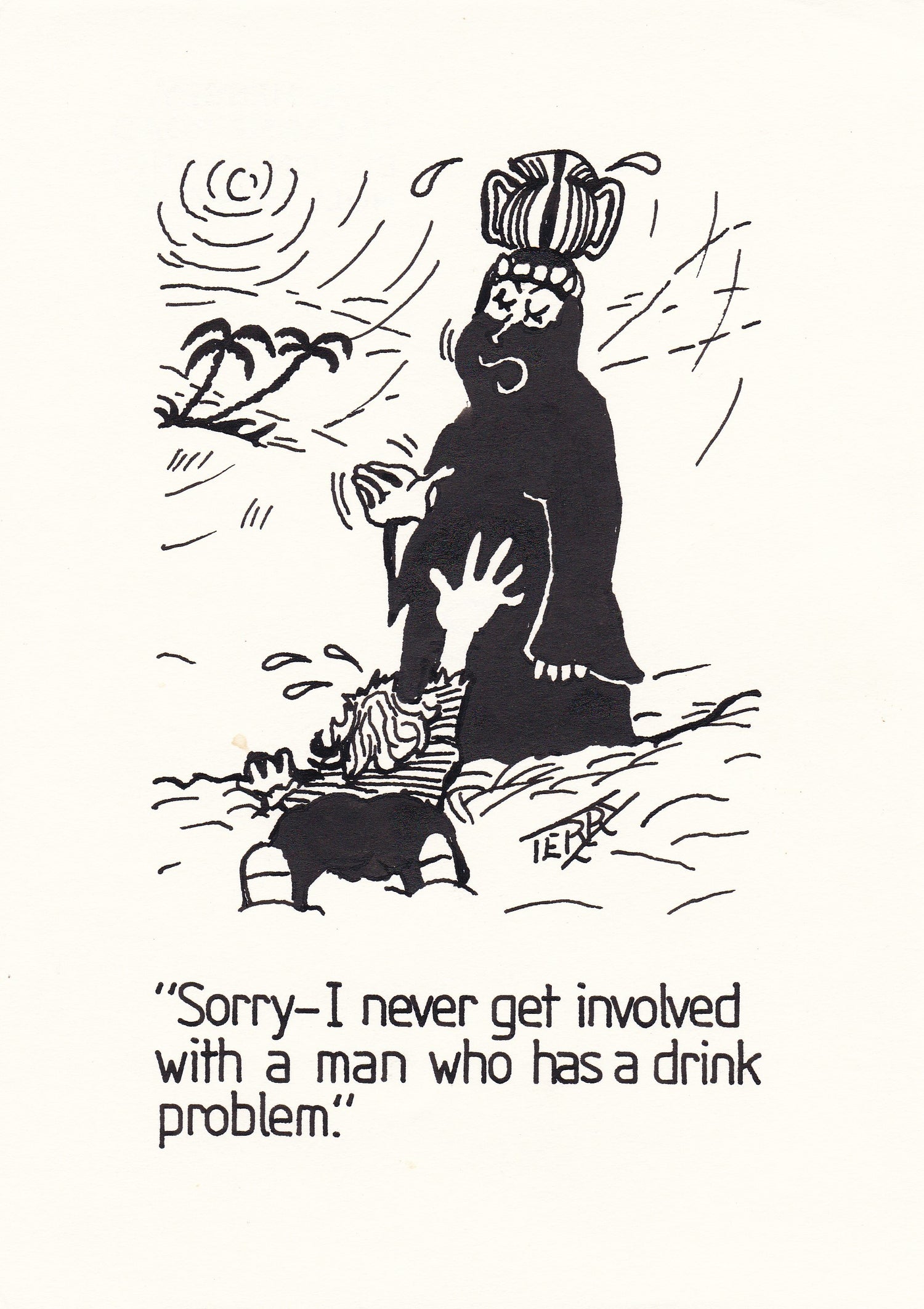 Dying for a Drink. Original Hand Drawn Cartoon Drawing
