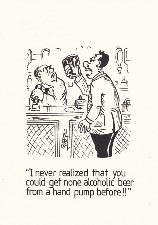 Non-Alcoholic Beer. Original Hand Drawn Cartoon Drawing