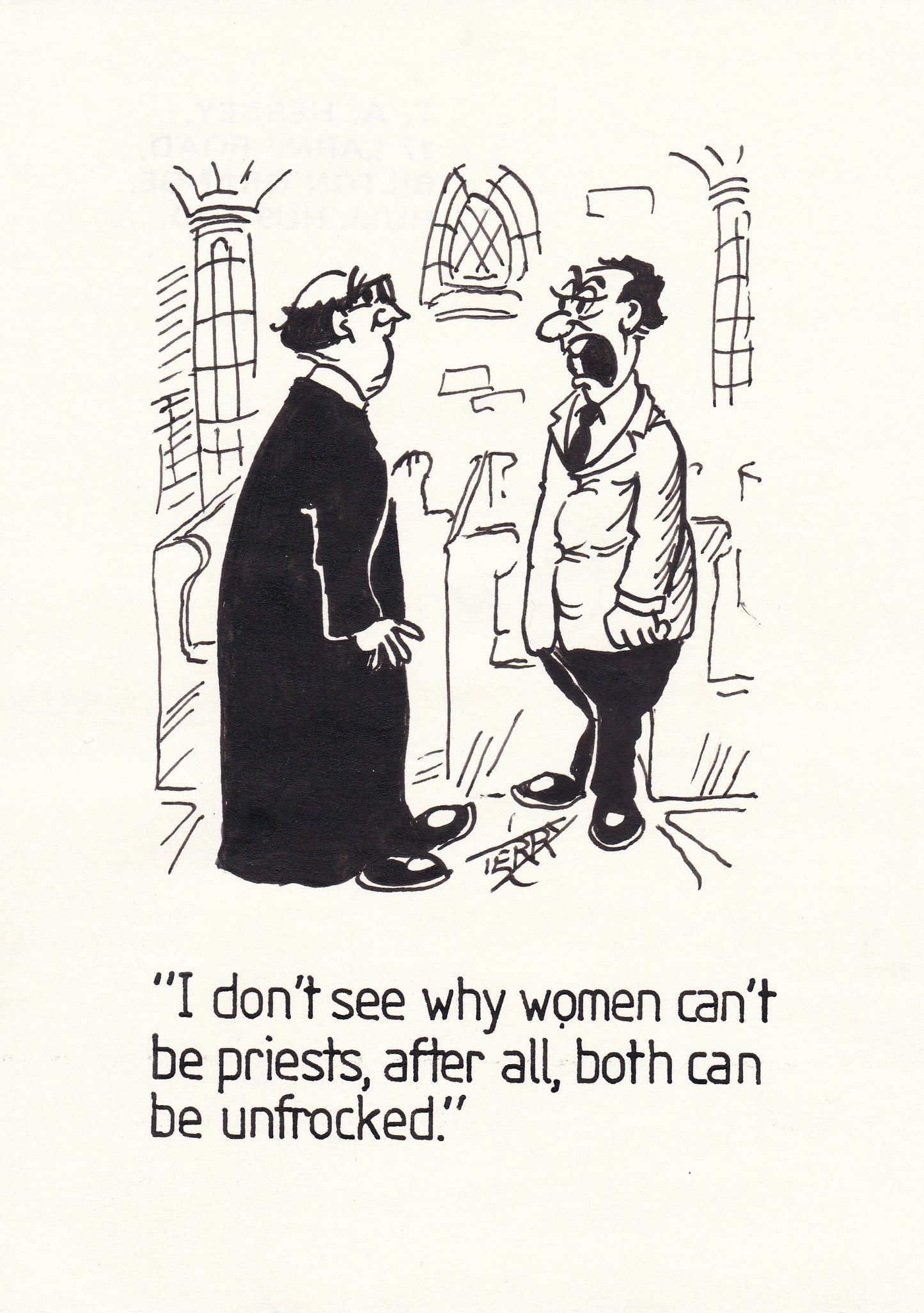 Women Priests. Original Hand Drawn Cartoon Drawing