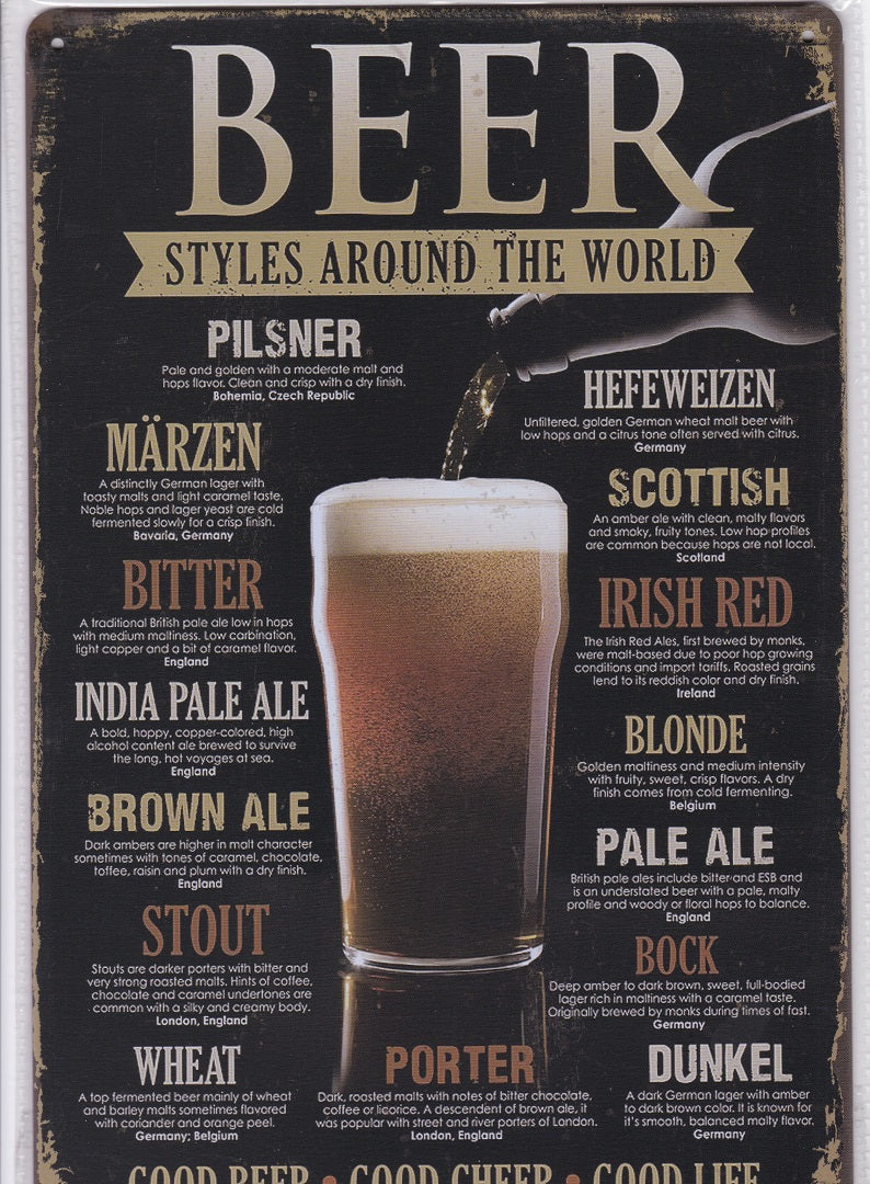 Beer Styles Around The World Vintage Metal Sign