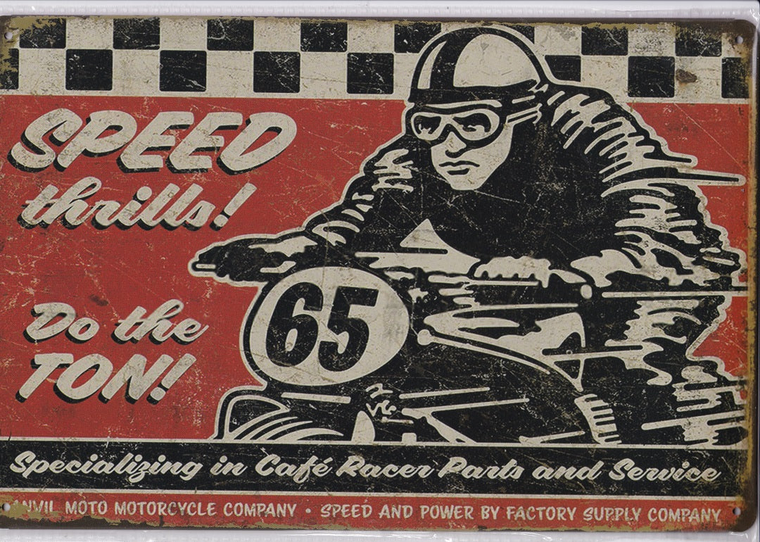 Cafe Racer Speed Thrills Vintage Metal Sign