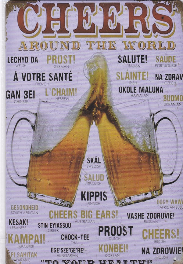 How to Toast Cheers Around the World Vintage Metal Sign