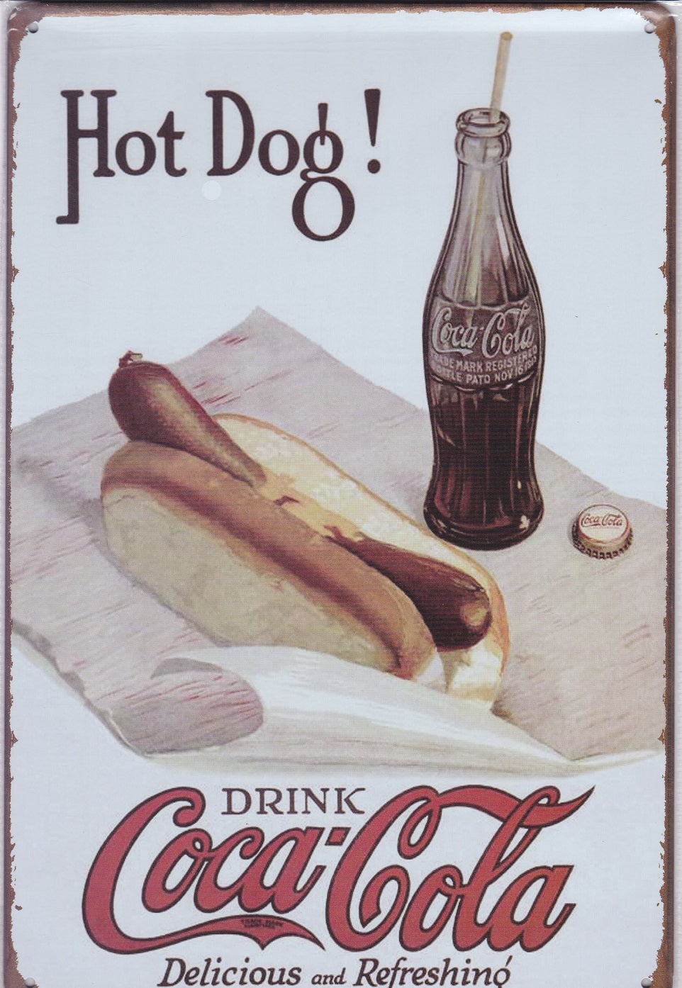 Coca-Cola and Hot Dogs Vintage Metal Sign