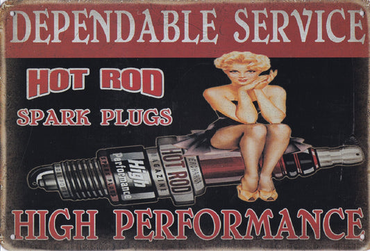 Hot Rod Spark Plugs Vintage Metal Sign