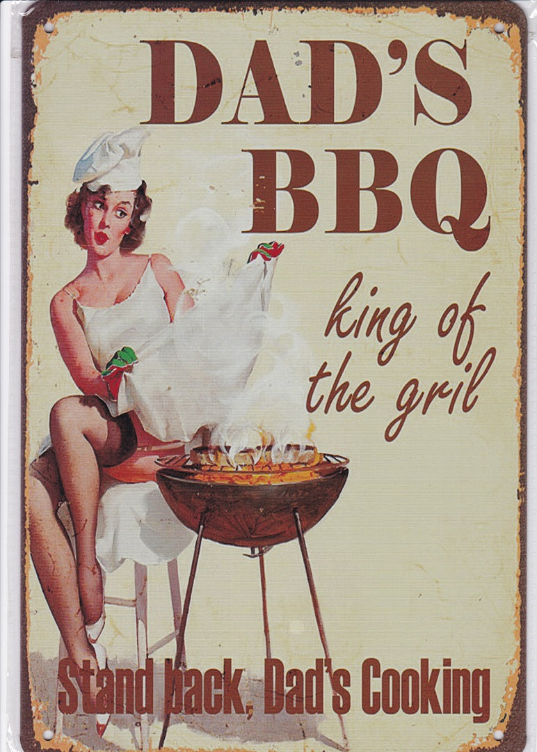 King of the Grill Dads BBQ Vintage Metal Sign