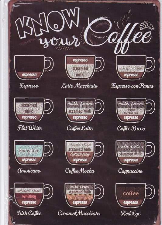 Know Your Coffee Vintage Metal Sign