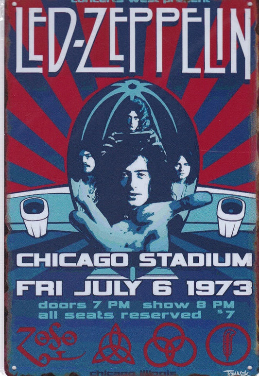 Led Zeppelin at Chicago Stadium Vintage Metal Sign