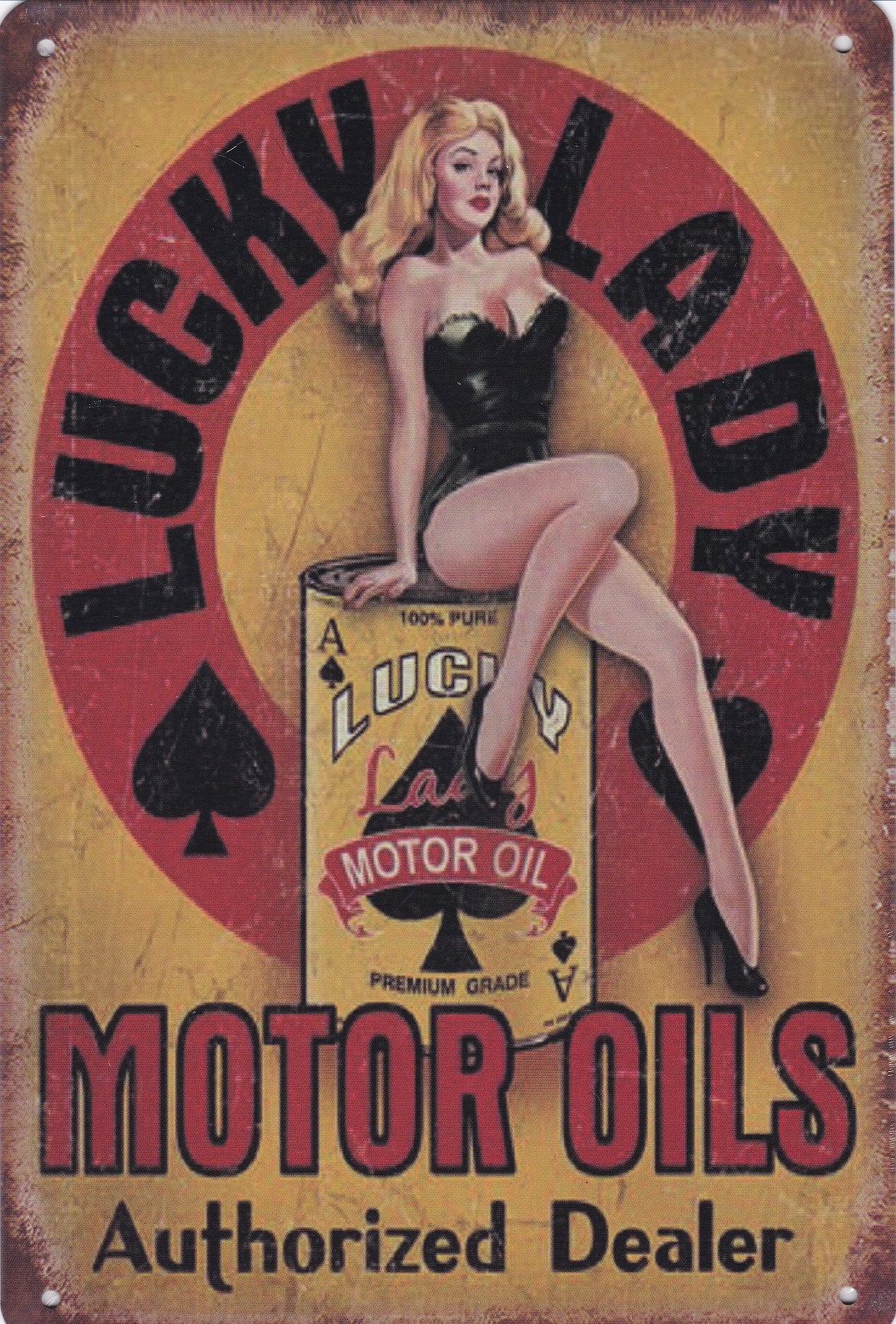 Lucky Lady Motor Oil Vintage Metal Sign