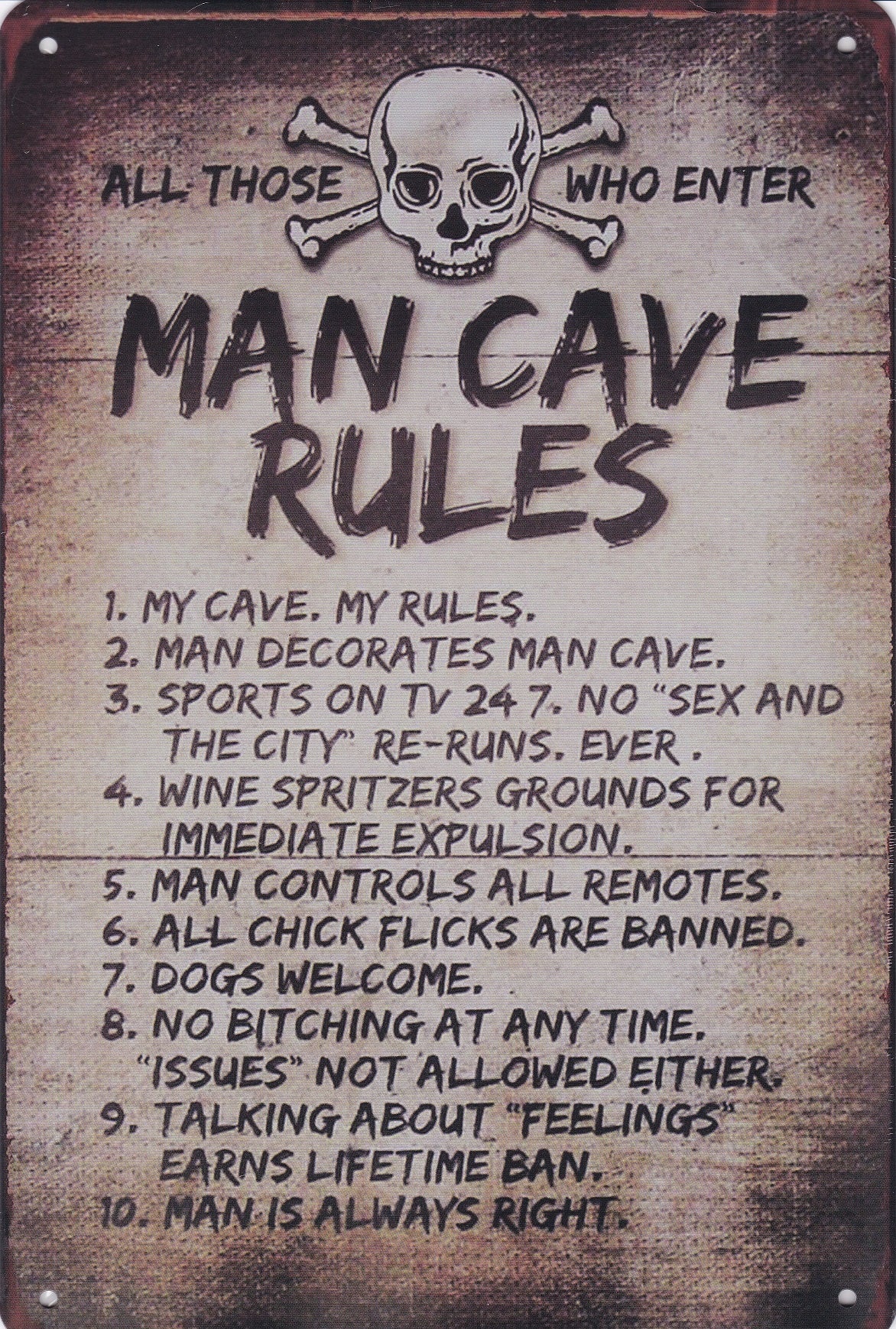 Mancave Rules Vintage Metal Sign