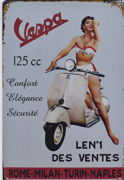 Vespa 125cc Scooter Vintage Metal Sign
